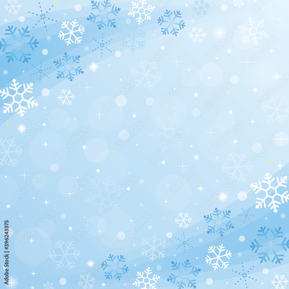 雪の結晶背景イラスト　青　正方形　スクエア　Snowflake background