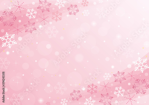 雪の結晶背景イラスト　ピンク　A3横向き　snow frame background