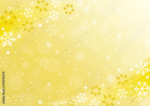 雪の結晶背景イラスト　ゴールド　A3横向き　snow frame background