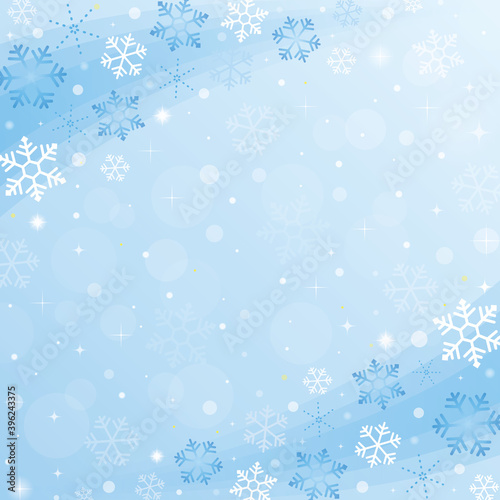 雪の結晶背景イラスト　青　正方形　スクエア　Snowflake background