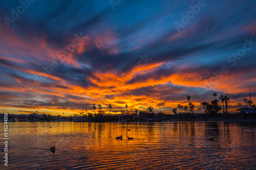 Fotografie, Tablou Dramatic vibrant sunset scenery at Lake Havasu, Arizona