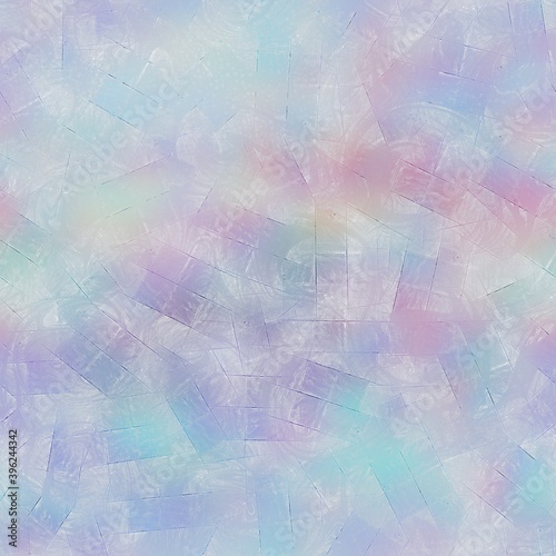 Lux navy and white iridescent geo seamless pattern. High quality illustration. Geometric shapes overlayed with holographic faded blurry colors and blobs in a marble like pattern. Futuristic design.