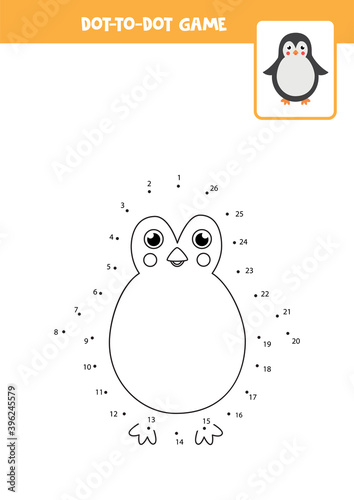 Connect the dots game with cute penguin.
