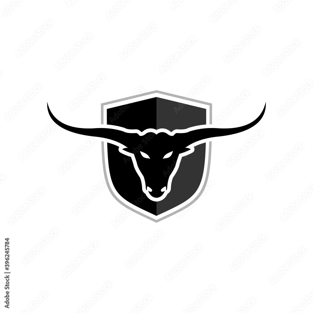 Long Horn Bull Cow Cattle Head Toro for Taurus with shield logo design ...