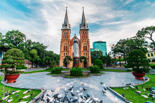 Notre Dame Cathedral Basilica of Saigon in beautiful morning