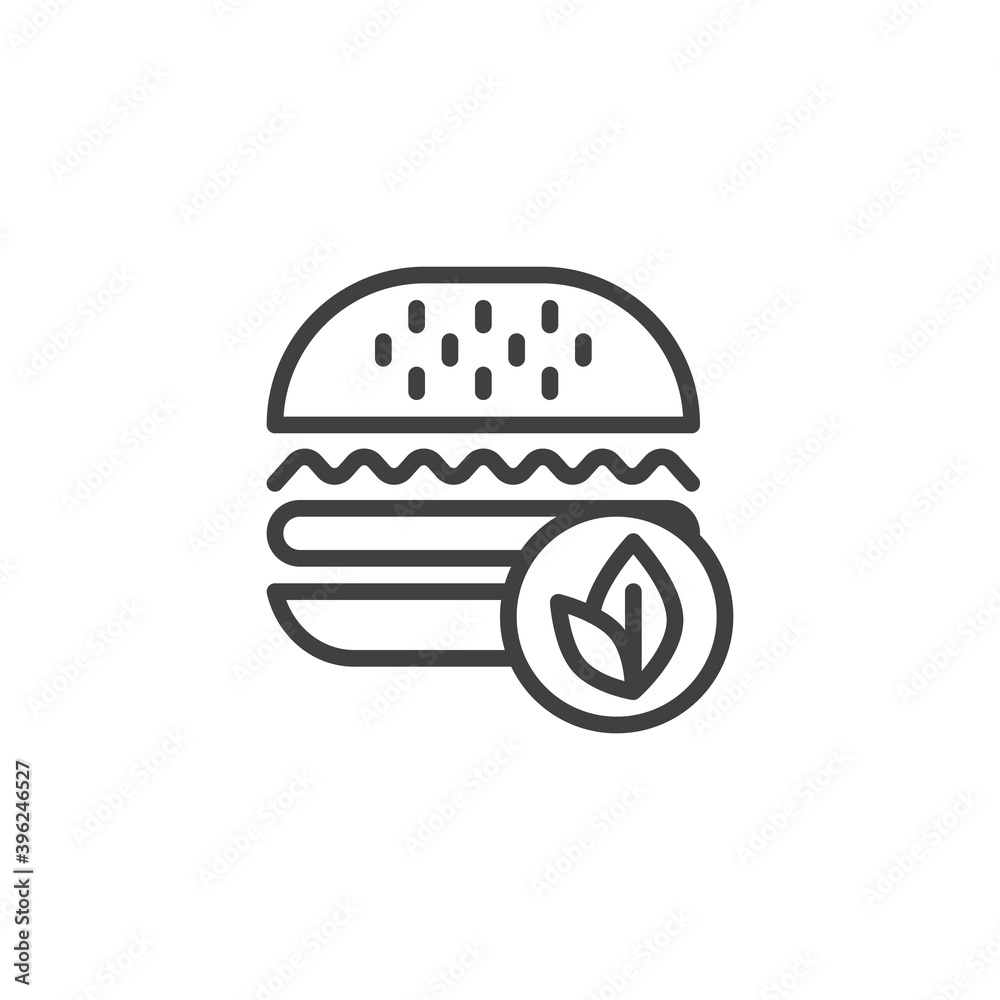 Healthy burger line icon. linear style sign for mobile concept and web design. Organic burger with leaves outline vector icon. Vegan fast food symbol, logo illustration. Vector graphics Healthy burger line icon. linear style sign for mobile concept and web design. Organic burger with leaves outline vector icon. Vegan fast food symbol, logo illustration. Vector graphics