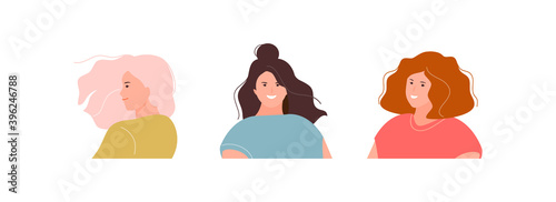 Modern fashionable women portraits. Vector avatars illustration
