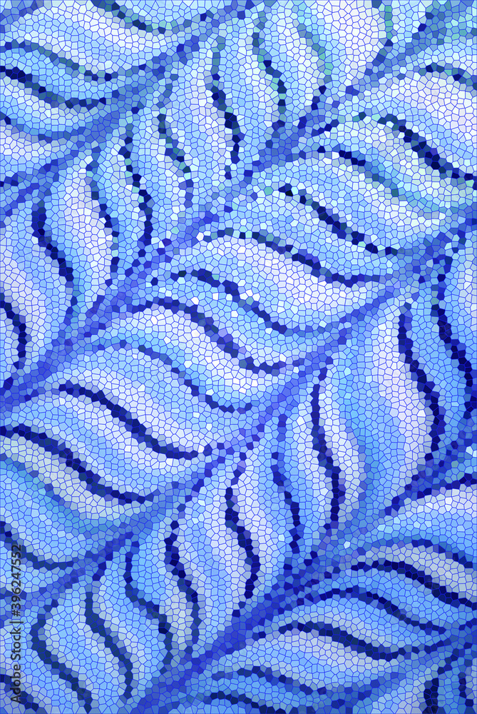 Illustration of stained glass style wavy abstract pattern in blue gradient color