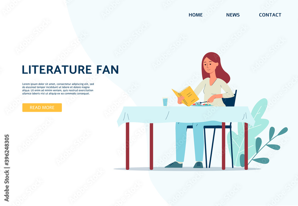 Website for books selling or literature events with woman vector illustration.