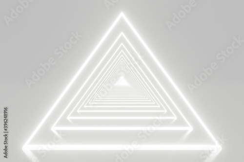 3d render of abstract background white neon triangle light.