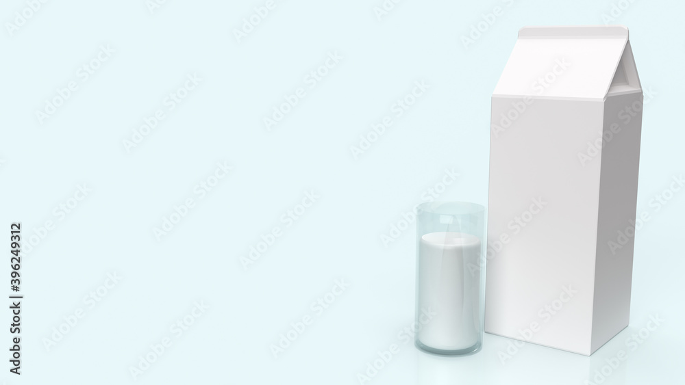 glass milk and milk box for food content 3d rendering.