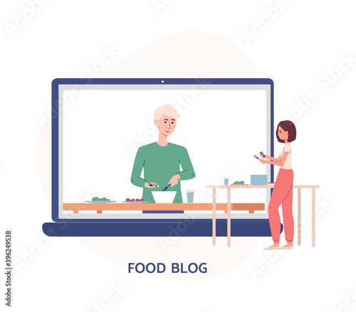 Vector flat illustration of video tutorial with cooking recipes