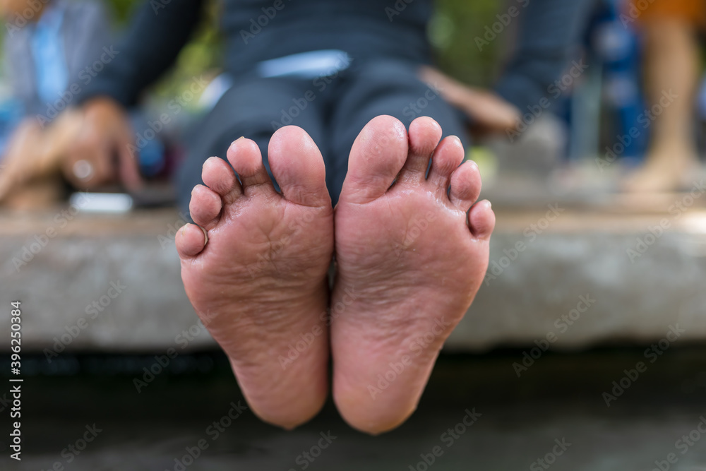 foot soak onsen tourist at Sankampaeng hot springs Chiang Mai , Thailand foot soak onsen tourist at Sankampaeng hot springs Chiang Mai , Thailand
