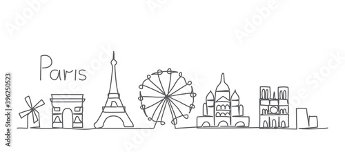 Paris One line drawing Paris illustration in line style on white background