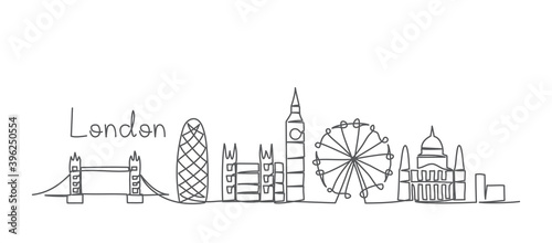 London One line drawing London illustration in line style on white background