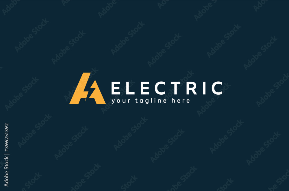 Electric Logo, letter A with lightning bolt icon inside , tunder bolt design logo template, vector illustration 