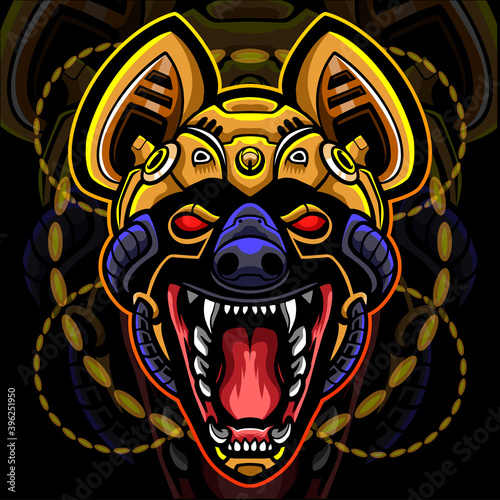 Hyena head robot mascot. esport logo design
