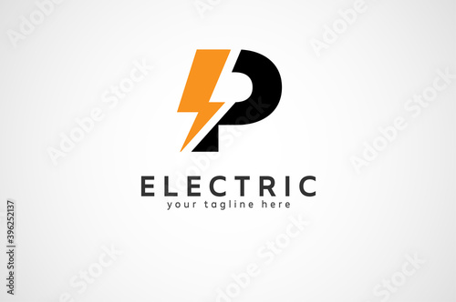 Letter P Electric Logo, letter P and lightning bolt combination, tunder bolt design logo template, vector illustration