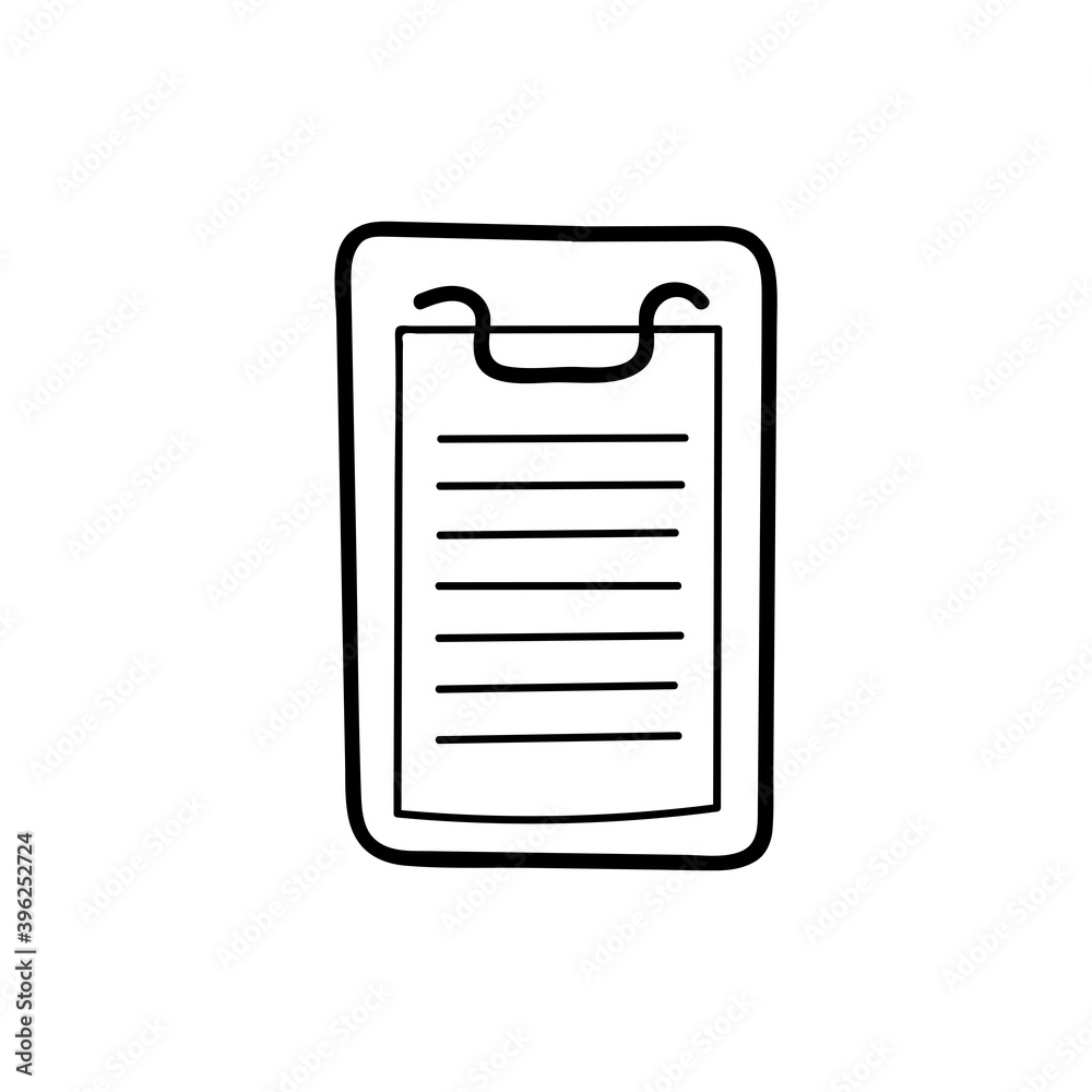 Hand drawn vector doodle illustration. sheet of paper on a tablet. Black outline isolated on white background Hand drawn vector doodle illustration. sheet of paper on a tablet. Black outline isolated on white background