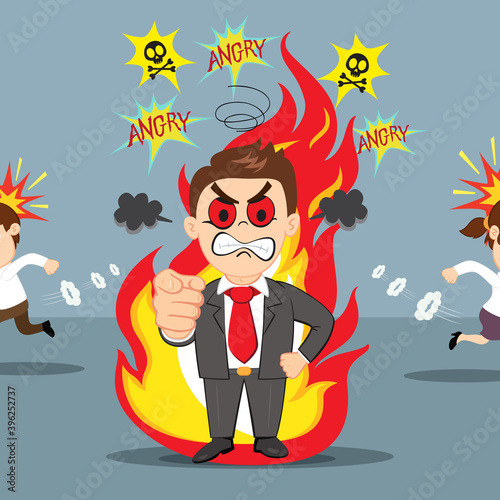 Angry boss make gesture to pointing finger, illustration vector cartoon