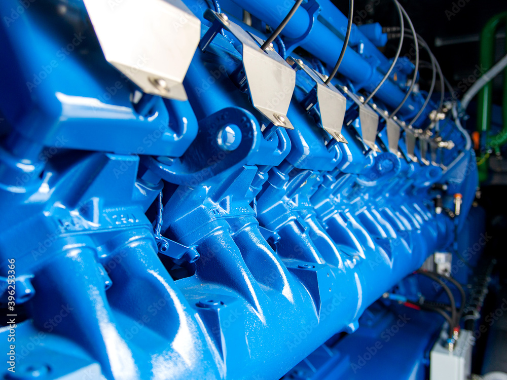 Engine of CHP unit. Diesel and gas industrial electric generator.