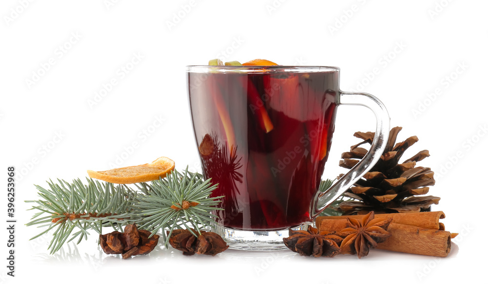 Cup of tasty mulled wine on white background Cup of tasty mulled wine on white background