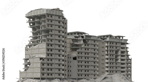 Ruined building isolated on white 3d illustration