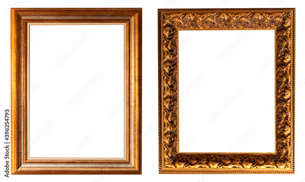 Set of gilded antique picture frames isolated on white background. Set of gilded antique picture frames isolated on white background.