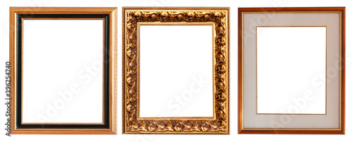 Set of gilded antique picture frames isolated on white background.