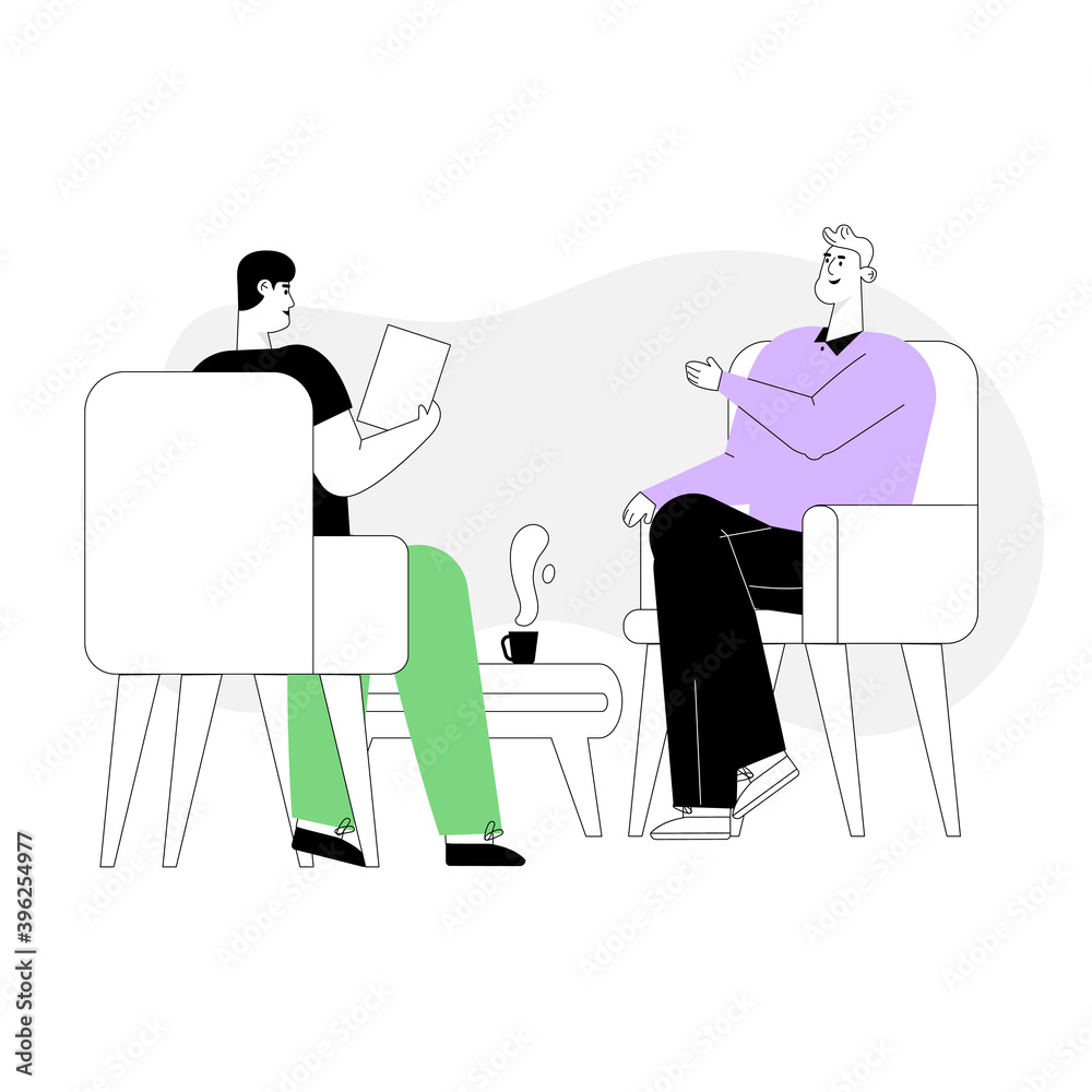 Journalist, blogger or hiring manager interviews man