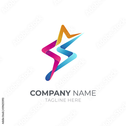 Star letter S logo with 3d logo style in gradient vibrant color
