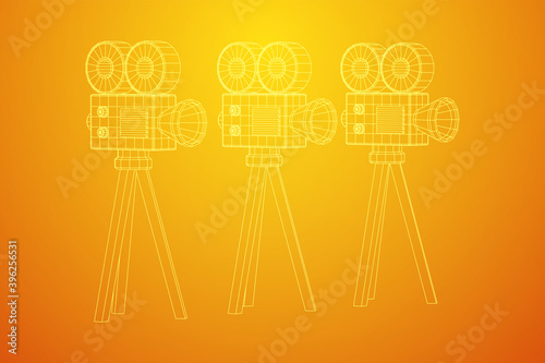 Polygonal camera projector. Movie time. Show film cinema festival concept.