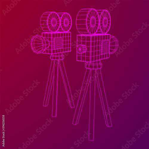 Polygonal camera projector. Movie time. Show film cinema festival concept.