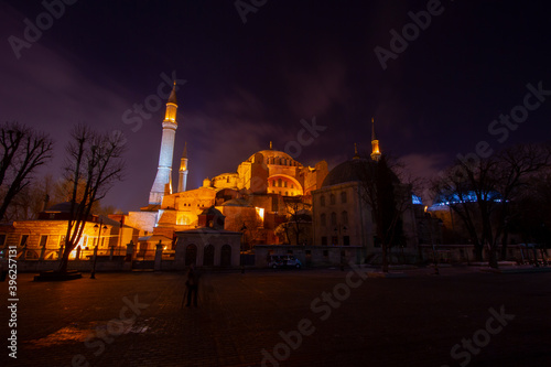 Snowy day in Sultanahmet Square. View of HAGIA SOPHIA. Istanbul, Turkey.Hagia Sophia (Turkish: Ayasofya), Istanbul, Turkey. photo