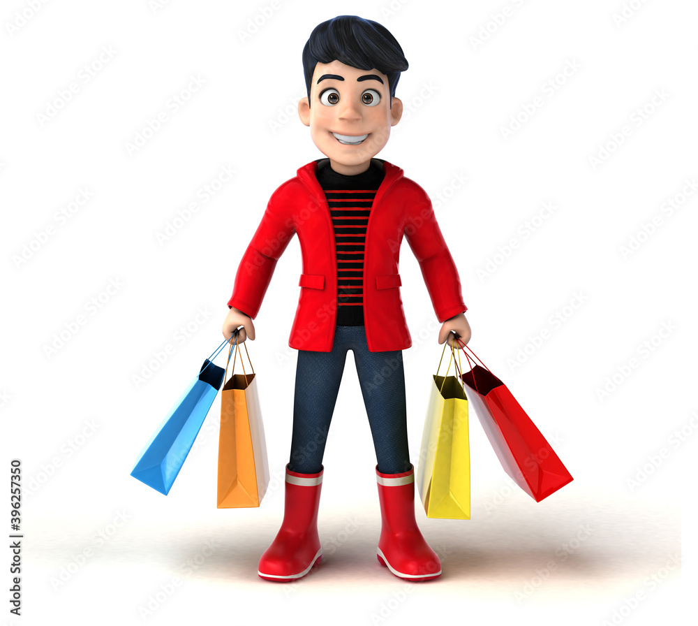 Fun 3D cartoon teenage boy shopping Fun 3D cartoon teenage boy shopping