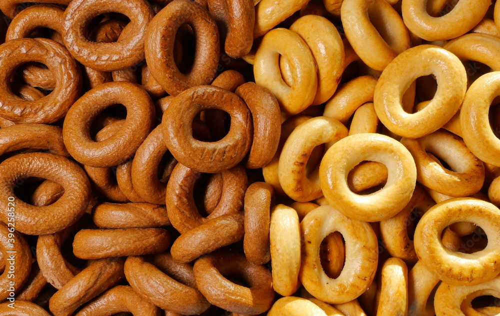 Background from chocolate and regular bagels. Background from chocolate and regular bagels.