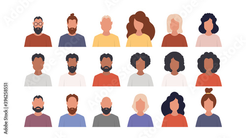 A set of avatars of men and women in protective medical masks. Boy and girls icons in flat style. Vector.