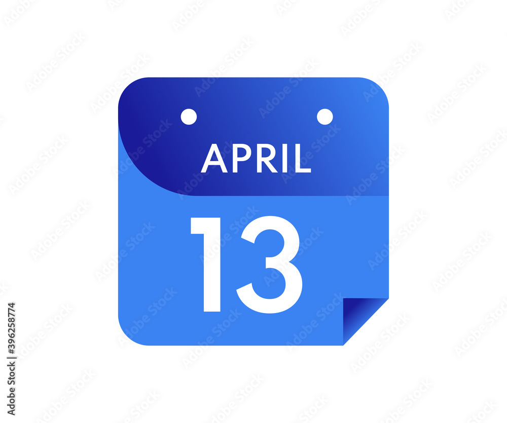 April 13 Date on a Single Day Calendar in Flat Style, 13 April calendar icon April 13 Date on a Single Day Calendar in Flat Style, 13 April calendar icon
