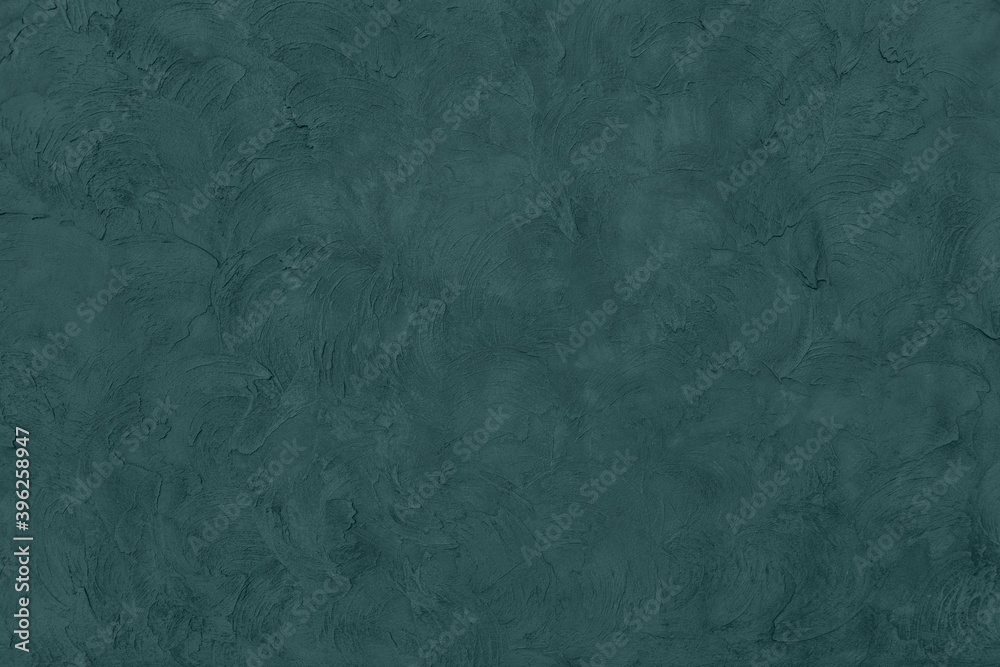 Trendy dark green colored low contrast concrete textured background with roughness and irregularities to your design or product 2021 color trend concept Urban modern design. Home decor. 