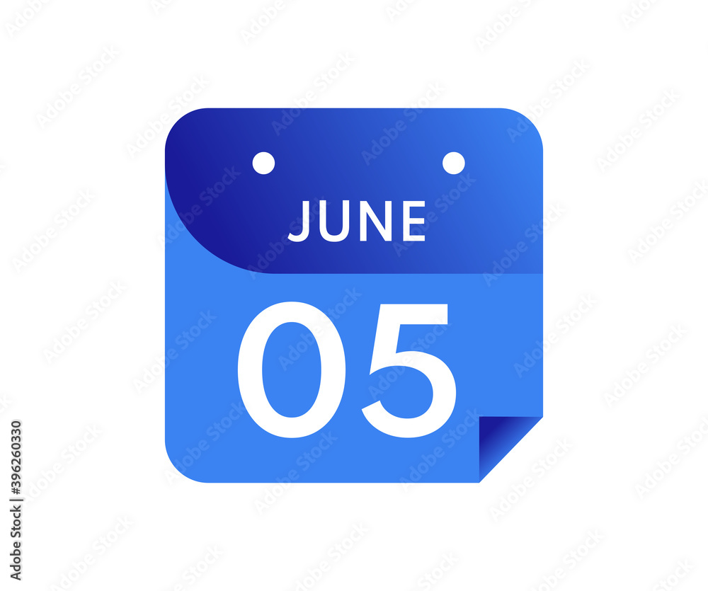 June 5 Date on a Single Day Calendar in Flat Style, 5 June calendar icon June 5 Date on a Single Day Calendar in Flat Style, 5 June calendar icon