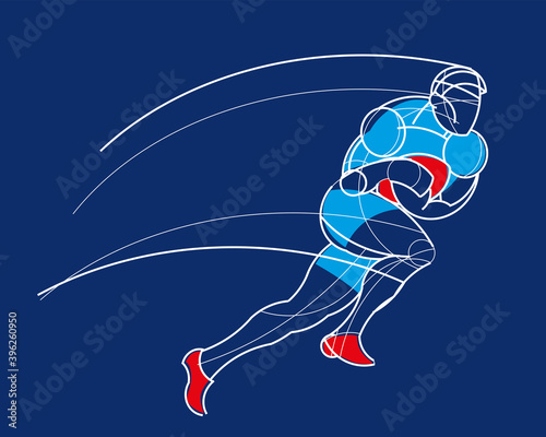 Rugby athlete. Stylishly drawn linear athlete is rolling on a sled. Vector graphics