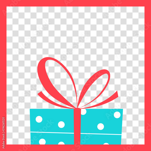 Gift box banner. Social media post layout. Christmas sale, birthday, giveaway frame template. Vector illustration.