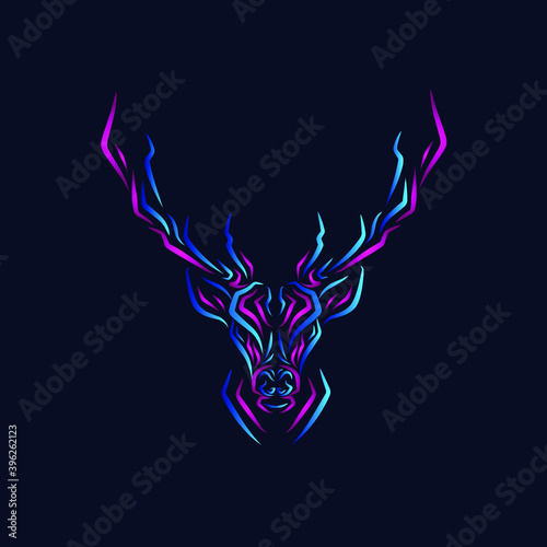 Deer logo line pop art portrait colorful design with dark background. Abstract vector illustration. Dark minimalist wallpaper