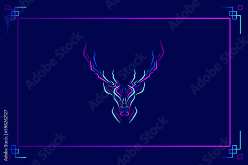 Deer logo line pop art portrait colorful design with dark background. Abstract vector illustration. Dark minimalist wallpaper