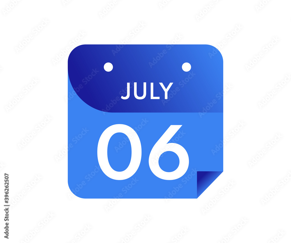 July 6 Date on a Single Day Calendar in Flat Style, 6 July calendar icon July 6 Date on a Single Day Calendar in Flat Style, 6 July calendar icon