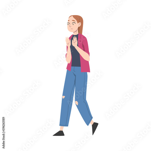 Young Female Showing Rejection and Refusal Gesture with Her Hands Vector Illustration
