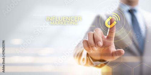 Influencer marketing Social media advertising business concept on screen.