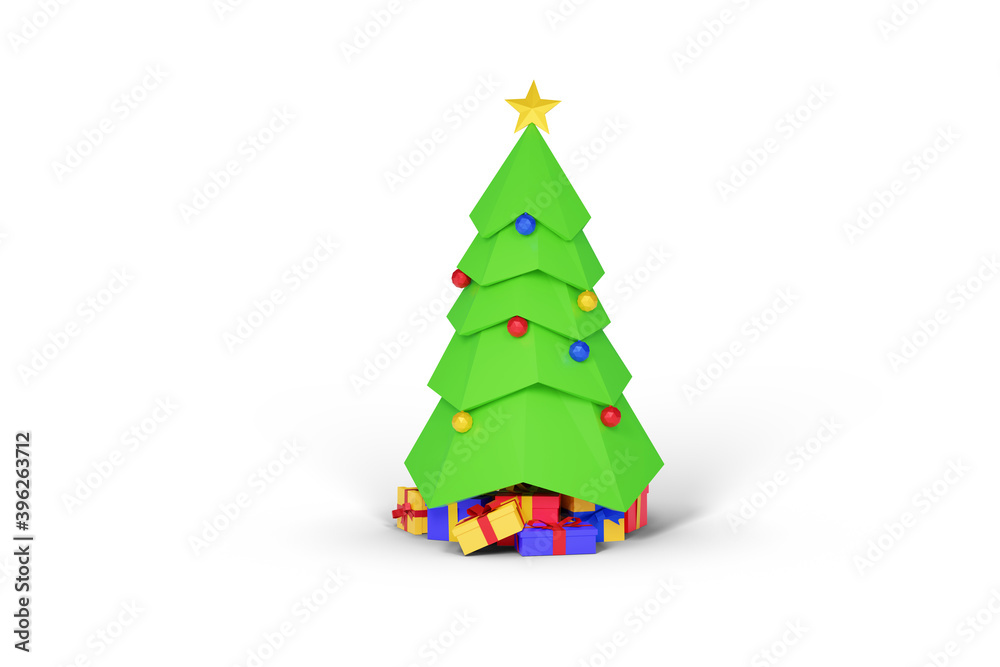 Polygonal christmas tree isolated on white background 3d render illustration Polygonal christmas tree isolated on white background 3d render illustration