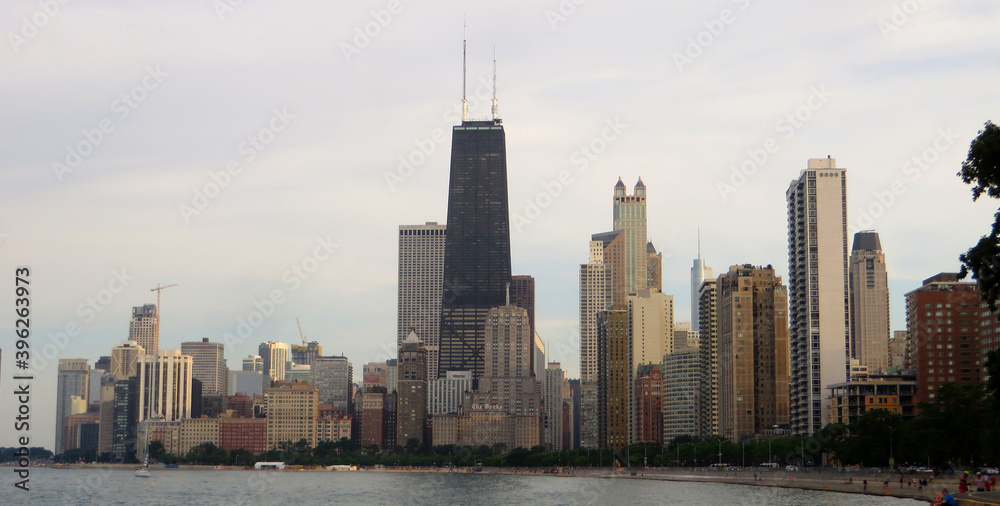 A panoramic view of the Skyline of the city of Chicago, Illinois.