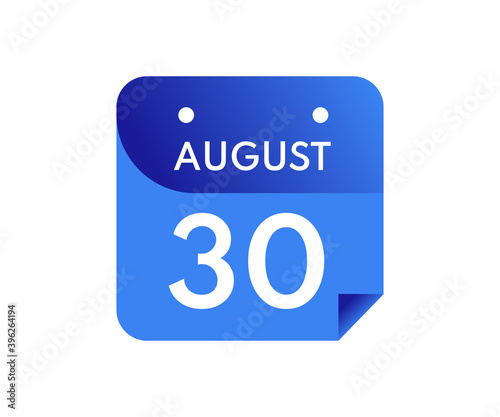 August 30 Date on a Single Day Calendar in Flat Style, 30 August calendar icon photo